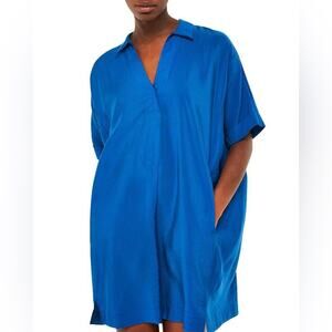 WHISTLES Size Med Melanie Relaxed Fit Mini Shirt Dress Tunic In Blue